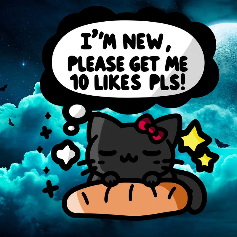 kitty taking a nap dream talking and saying "i'm new, please get me at least 10 likes pls!!"