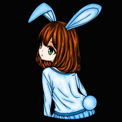 realalistic  girl with little bunny ears and tail