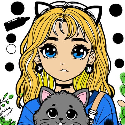 teenager girl with cute pet cat