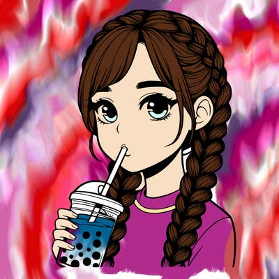 realistic girl with braided hair drinking boba
