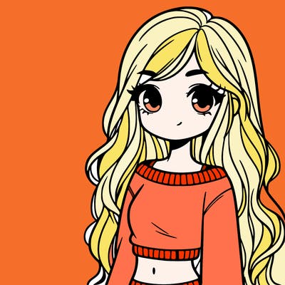 girl with long hair and a crop top with a sweater