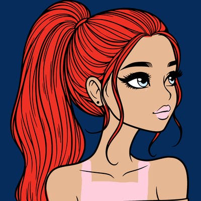 a beautiful and realistic girl with a high pony tail