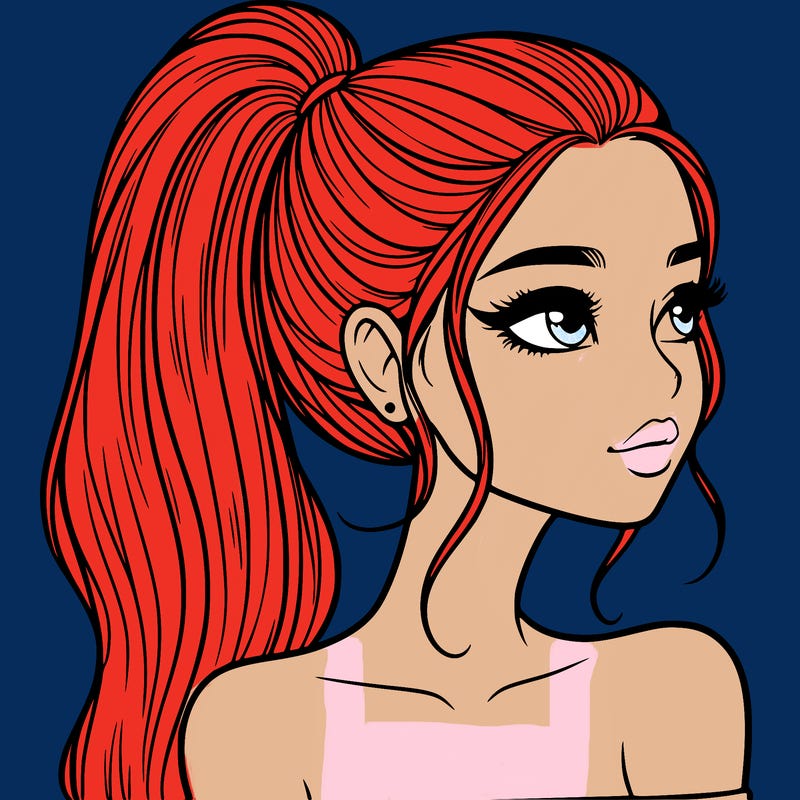 a beautiful and realistic girl with a high pony tail