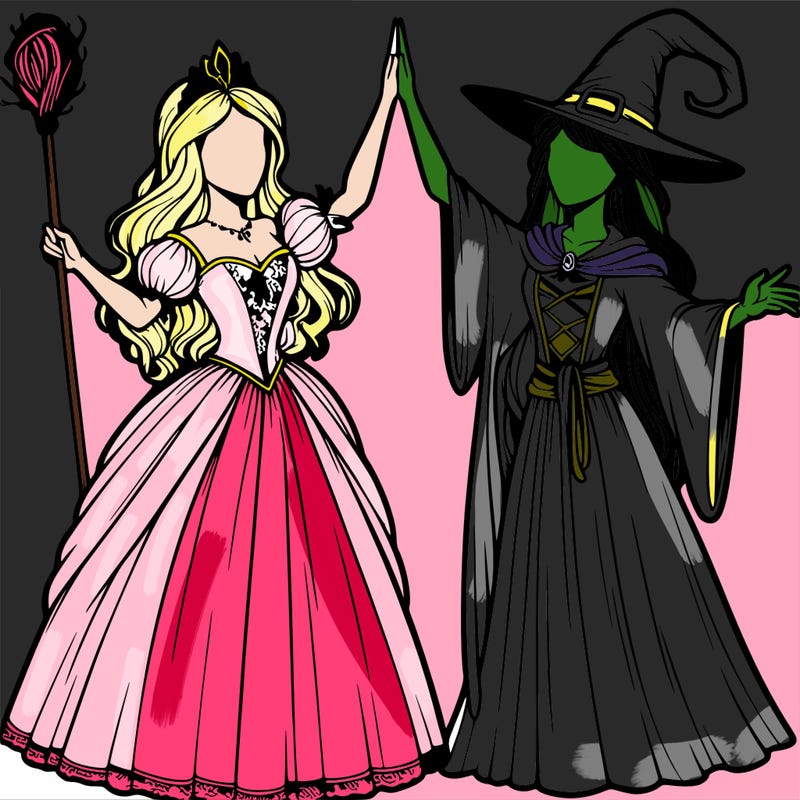 detailed realistic split of a princess and a witch