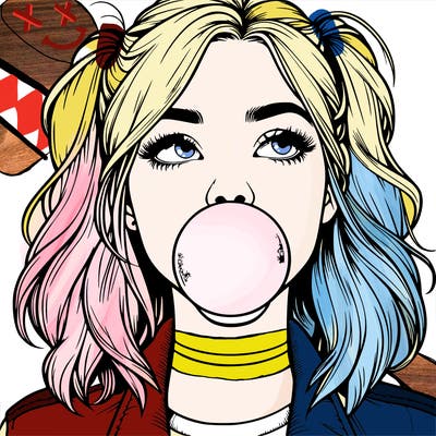 realististic girl blowing bubble -gum