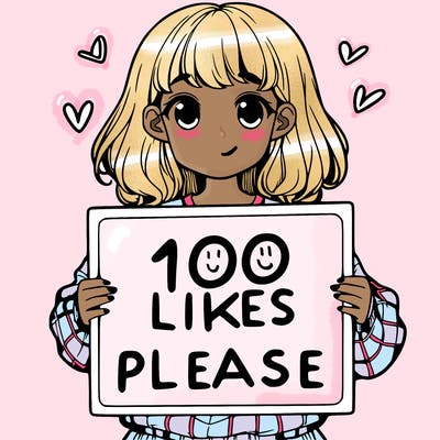 a girl holding a sign saying 100 likes please