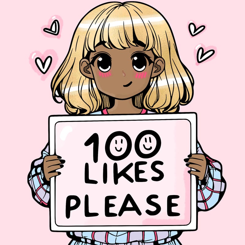 a girl holding a sign saying 100 likes please