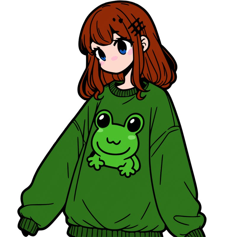 girl wearing frogging sweatshirt