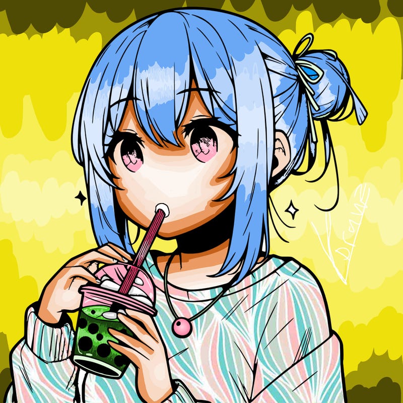 manga character drinking boba