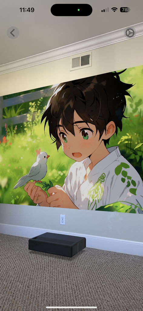 AR-Ansicht eines Projektorbilds an einer Wand im Raum