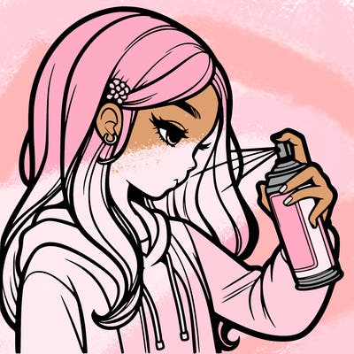 a realistic girl spray painting