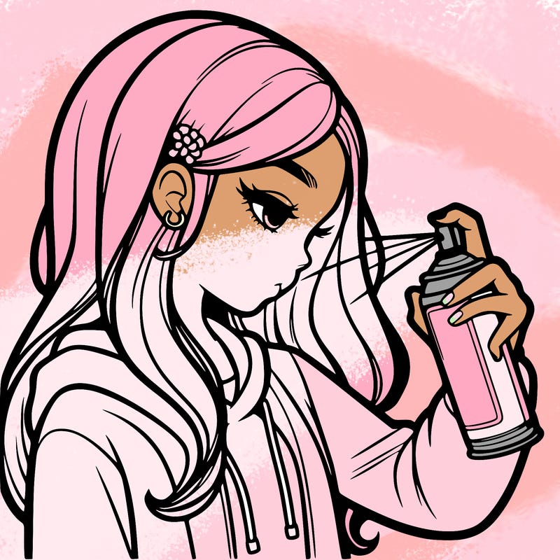 a realistic girl spray painting