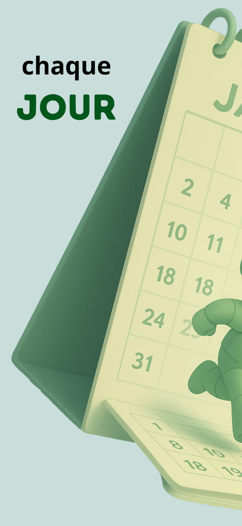 MEMO – Histoires du jour - A stylized green calendar representing daily historical facts and micro-learning moments.