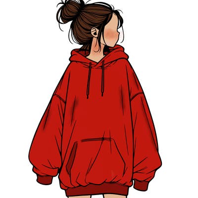 realistic girl with a oversized sweatshirt on and a bun