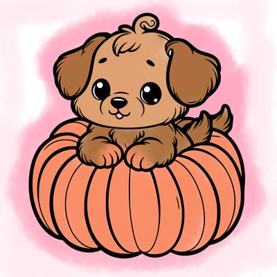 cute little puppy in a pumpkin