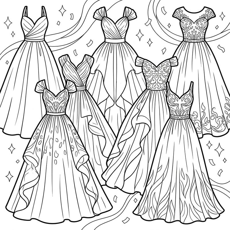 Step into a world of timeless fashion with our collection of elegant prom dresses, specially designed for seniors. Enjoy the joy of coloring intricate gowns with large, clear outlines that make every detail a pleasure to fill.