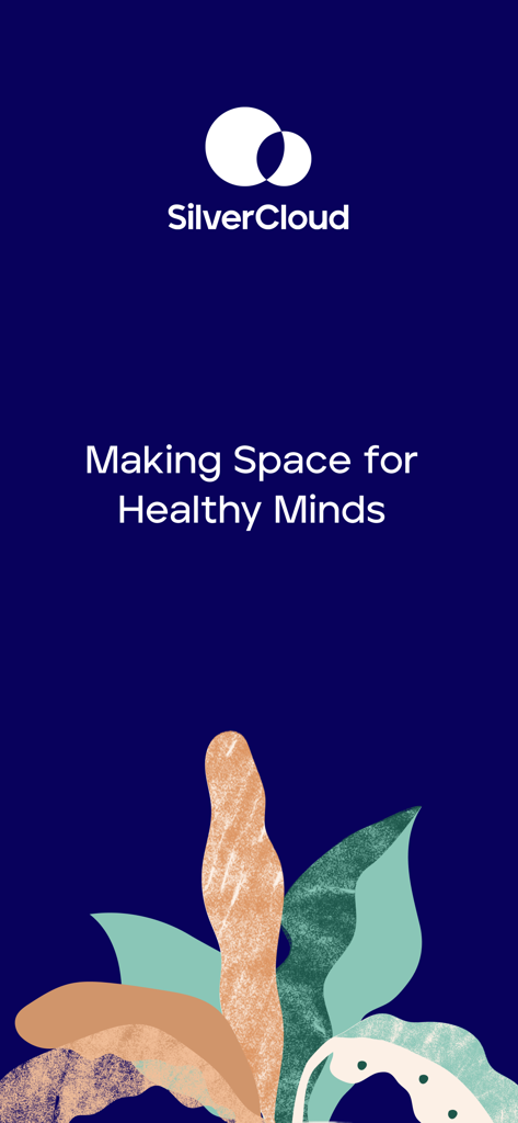 Tela de boas-vindas do aplicativo SilverCloud Health com o slogan Criando Espaço para Mentes Saudáveis
