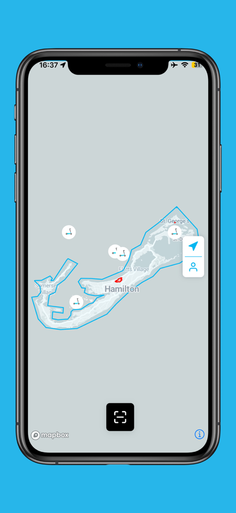 Whip Rideshare - Whip Rideshare app map interface showing available electric scooters across Bermuda