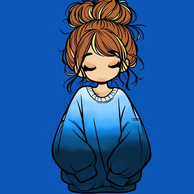 girl with baggy sweatshirt and messy bun