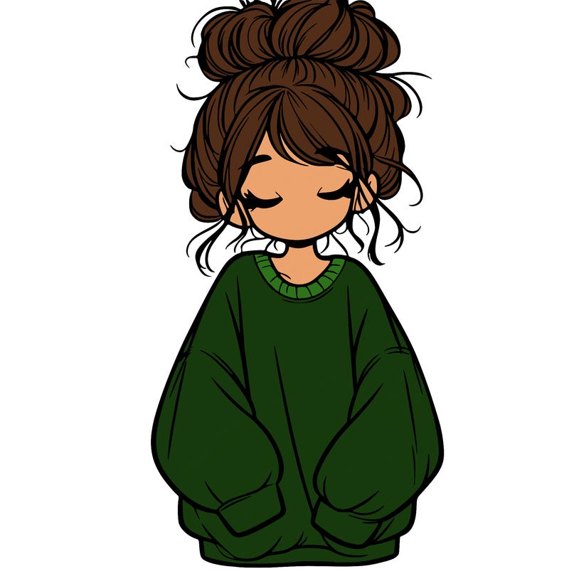 girl with baggy sweatshirt and messy bun