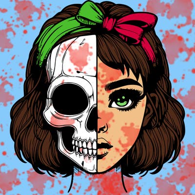 realistic girl with half skull mask