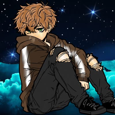 a male hoddie ripped jeans messy hair anime