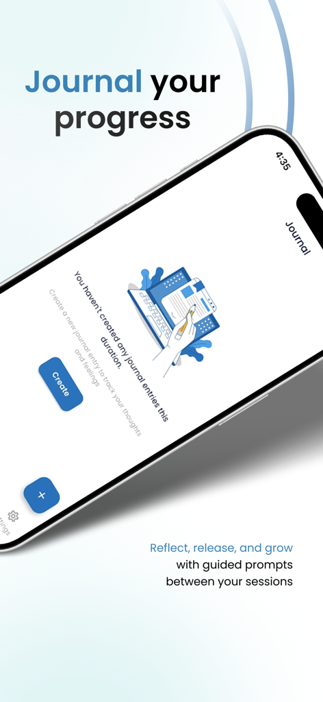 Smartphone screen showing the journaling feature of the Talktime therapy app for tracking thoughts and progress.