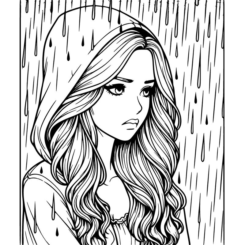 realistic woman in the rain sad