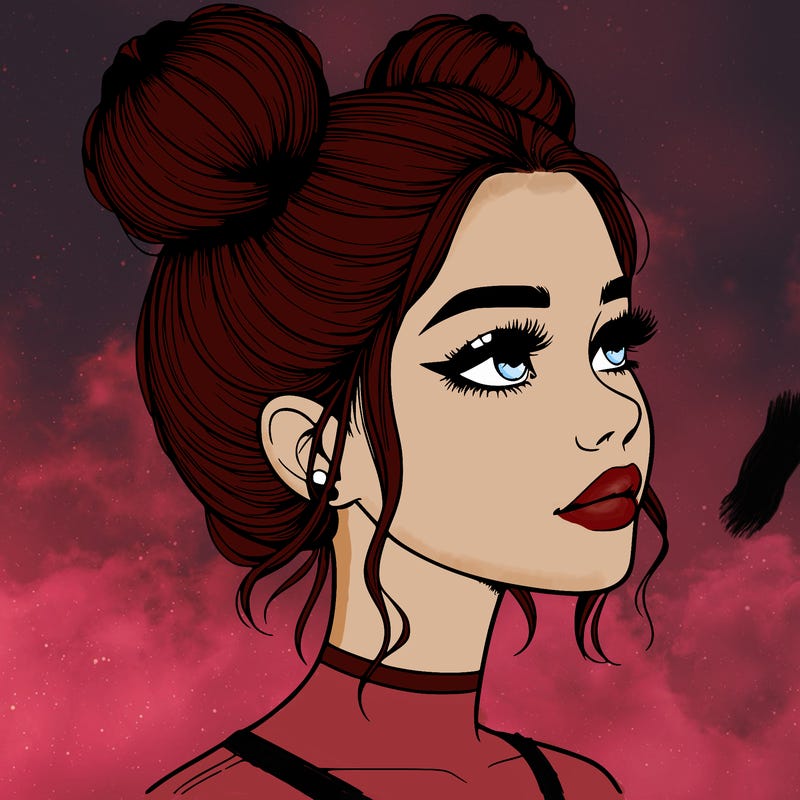 realistic girl with buns on the top of her head