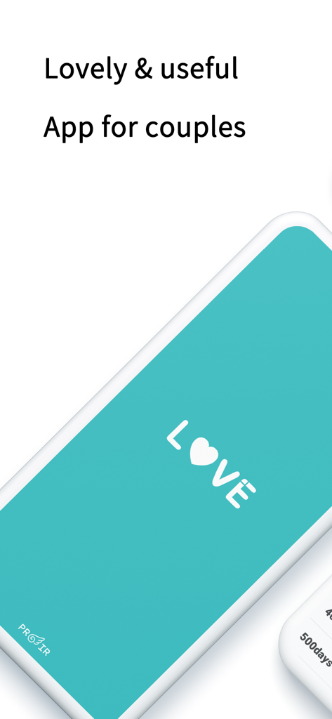 Couple Widget : Love Countdown - Interface of the Couple Widget app featuring the word Love with a heart icon on a teal background