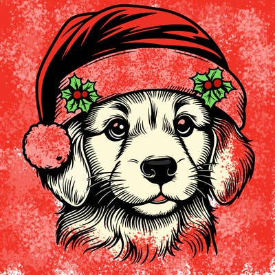 realistic dog wearing a santa hat
