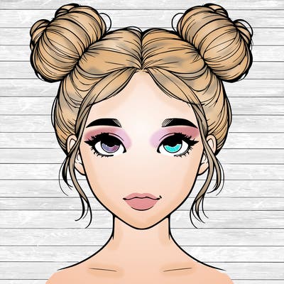 realistic girl with two buns on top of her head