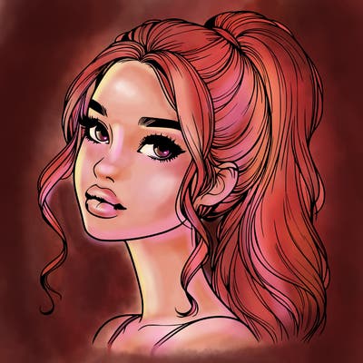 realistic girl with a ponytail on her hair and lips