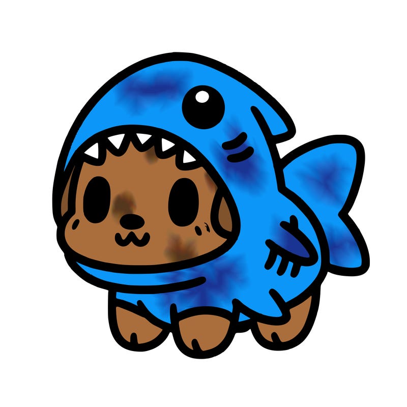 cute dog wearing a shark costume