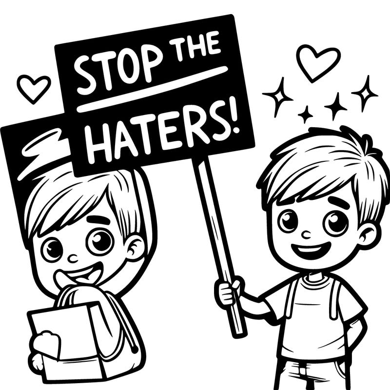 a boy with a sign saying stop the haters!