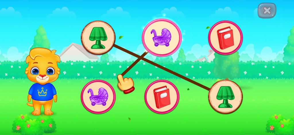 Colors & Shapes - Learn Color - Juego educativo de emparejamiento para niños pequeños con objetos coloridos y un personaje de dibujos animados.