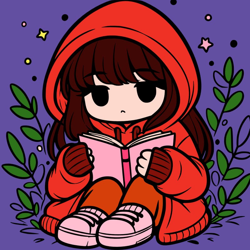 girl in oversized hoodie reading a book