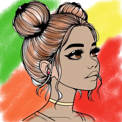 realistic girl with buns on the top of her head