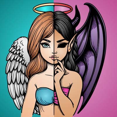 realistic angel half demon