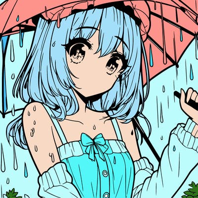 pretty anime girl in the rain