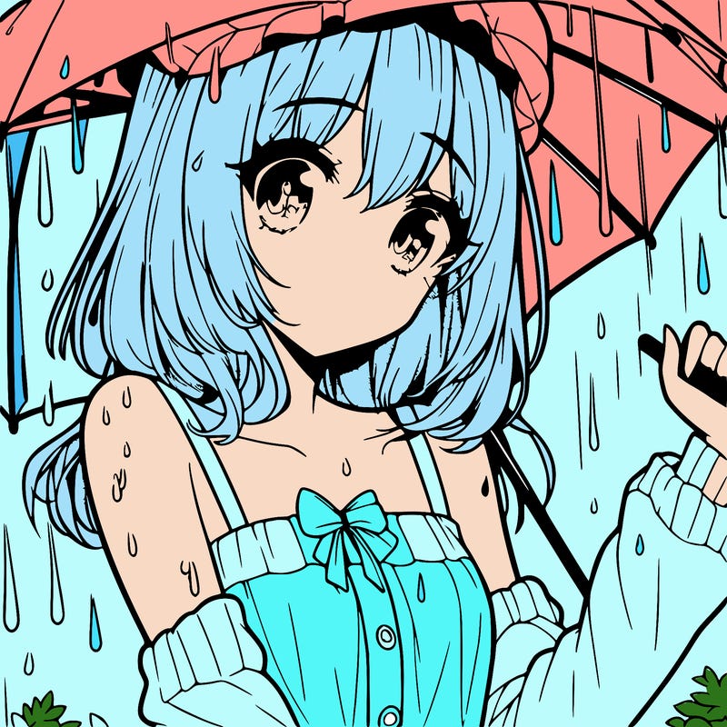 pretty anime girl in the rain