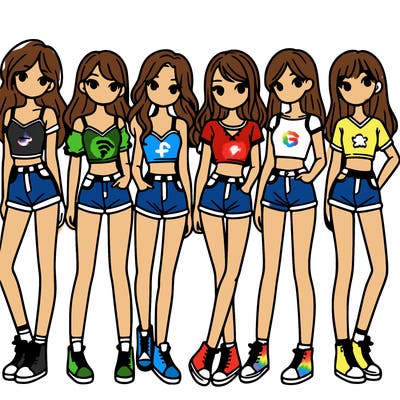 a group of girls wearing crop tops and shorts