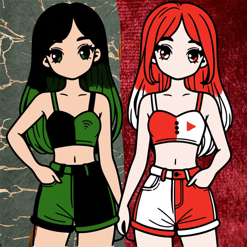 two sisters with crop tops and jean shorts and straight hair