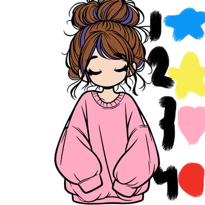 girl with baggy sweatshirt and messy bun
