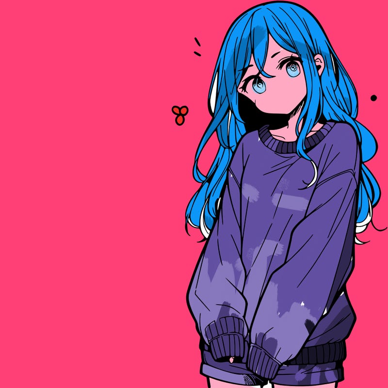 manga teen girl  in a sweater and baggy pants