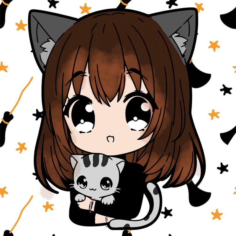 a anime girl holding a kitten 😸