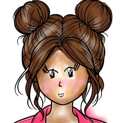 realistic girl with buns on the top of her hair
