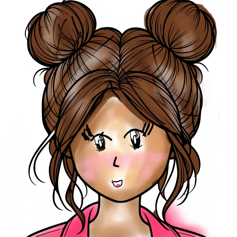 realistic girl with buns on the top of her hair