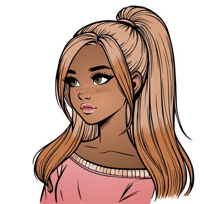 realistic girl with a high ponytail