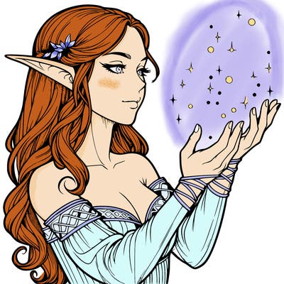 realistic elf girl doing magic